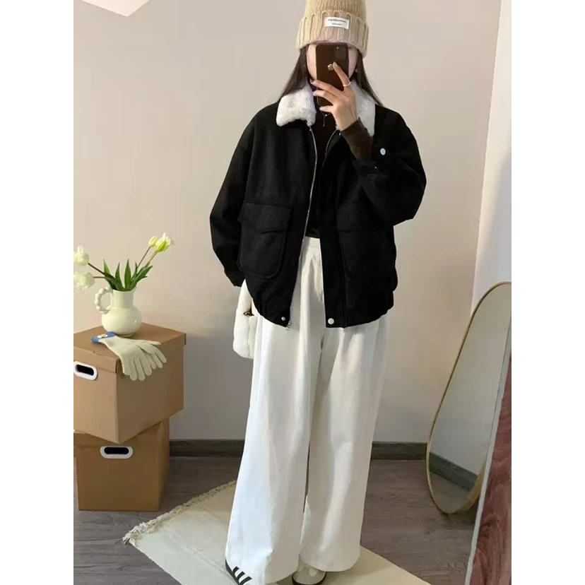 酷飒典范~美拉德穿搭鹿皮绒棉衣外套女冬新款复古夹克上衣外套