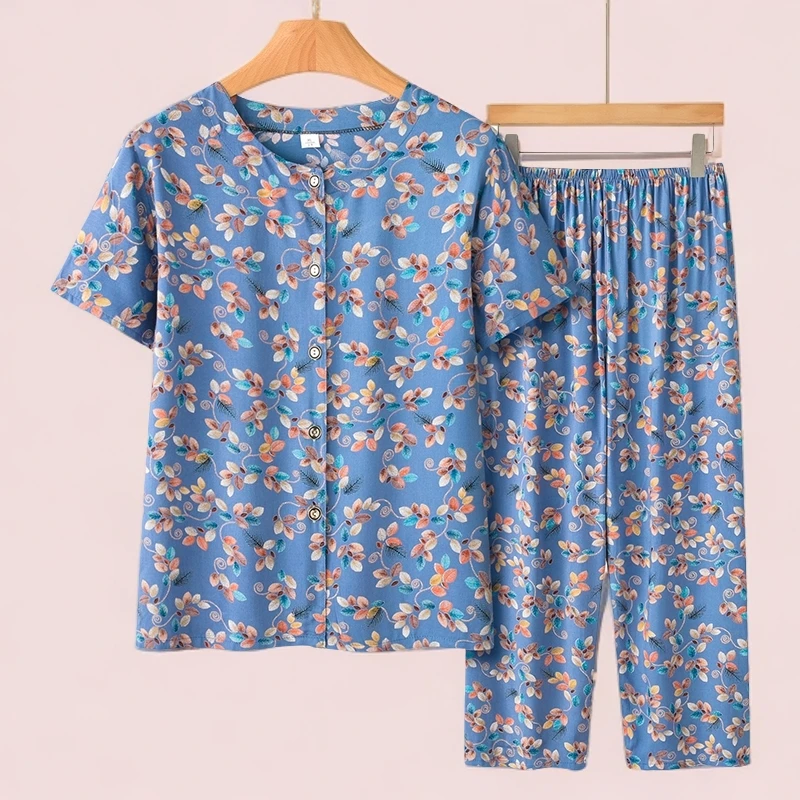 奶奶夏装锦绸套装老年人短袖老人太太家居服中老年女装气质妈妈装