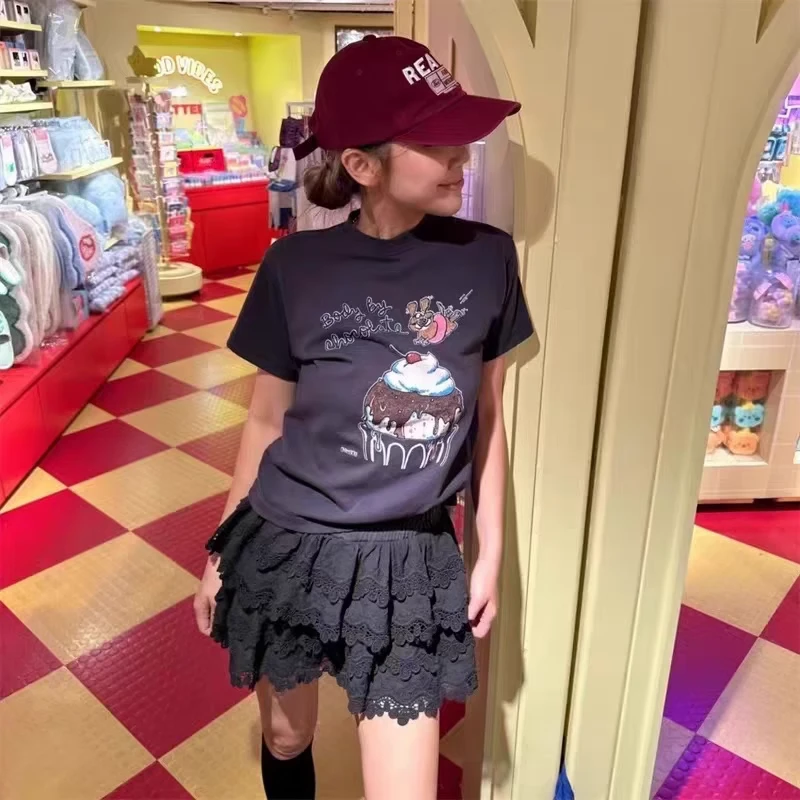 现货！韩国东大门2025新款garment 公鸡家可爱蛋糕印花短袖T恤