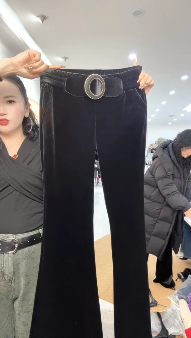 丝绒喇叭裤加绒黑色