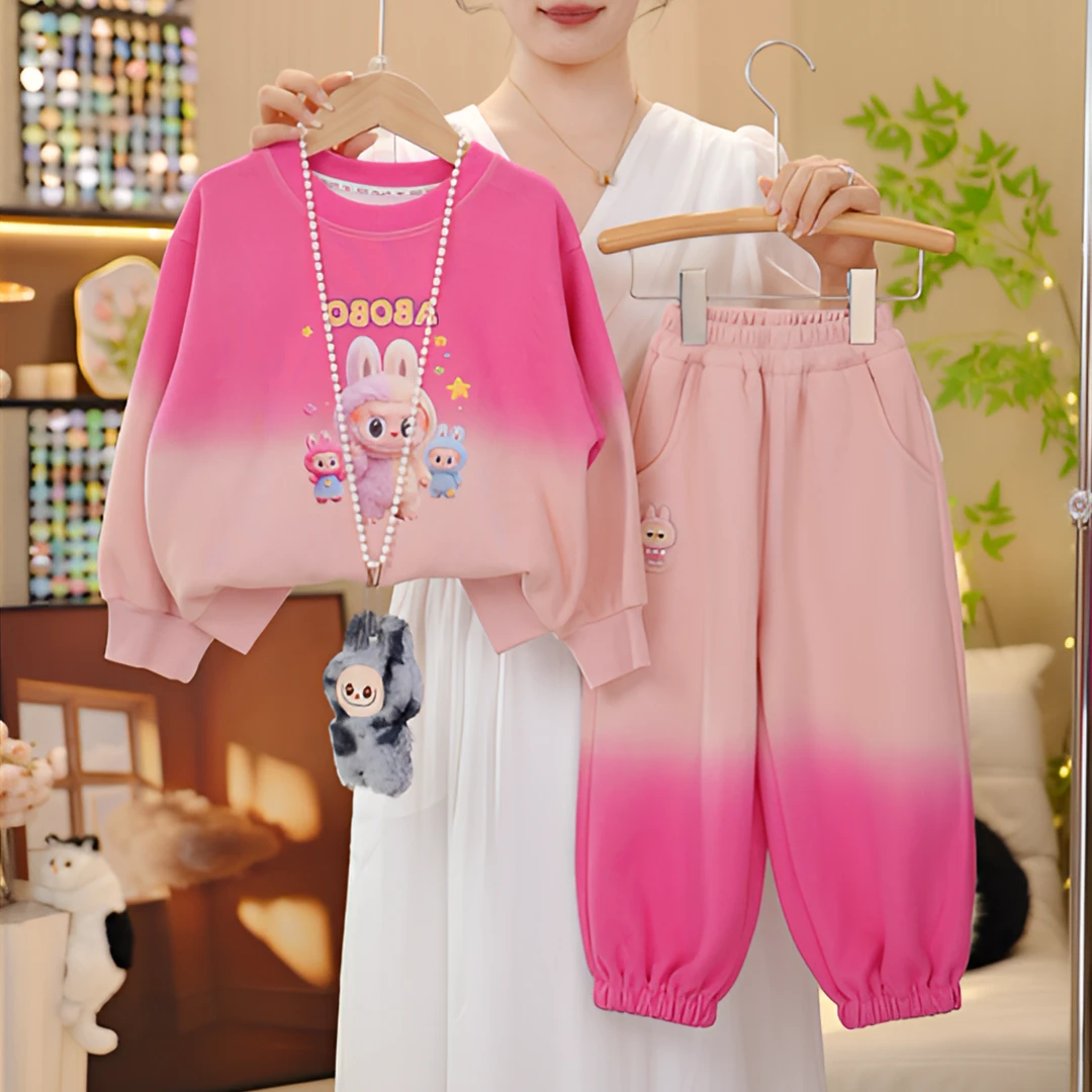 卡通动漫字母abubu卫衣套装春秋2025新款洋气女孩时髦休闲两件套