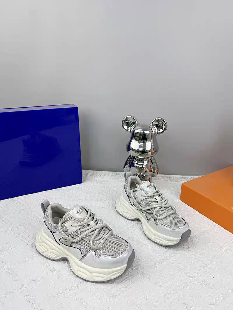 【鞋爱】200110真皮水钻厚底老爹鞋女网面系带百搭休闲鞋