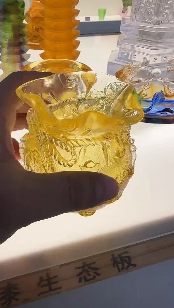 手工艺品琉璃钱袋子金色摆件