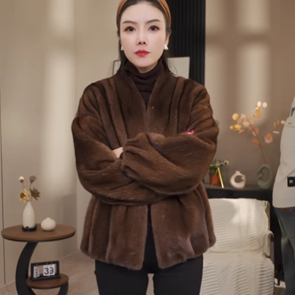 貂皮大衣女整貂皮草水貂毛外套100%真貂短款时尚年轻海宁