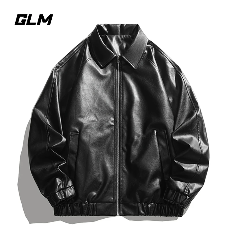 集团品牌GLM 经典百搭外套男士春秋宽松纯色皮衣休闲机车痞帅夹克