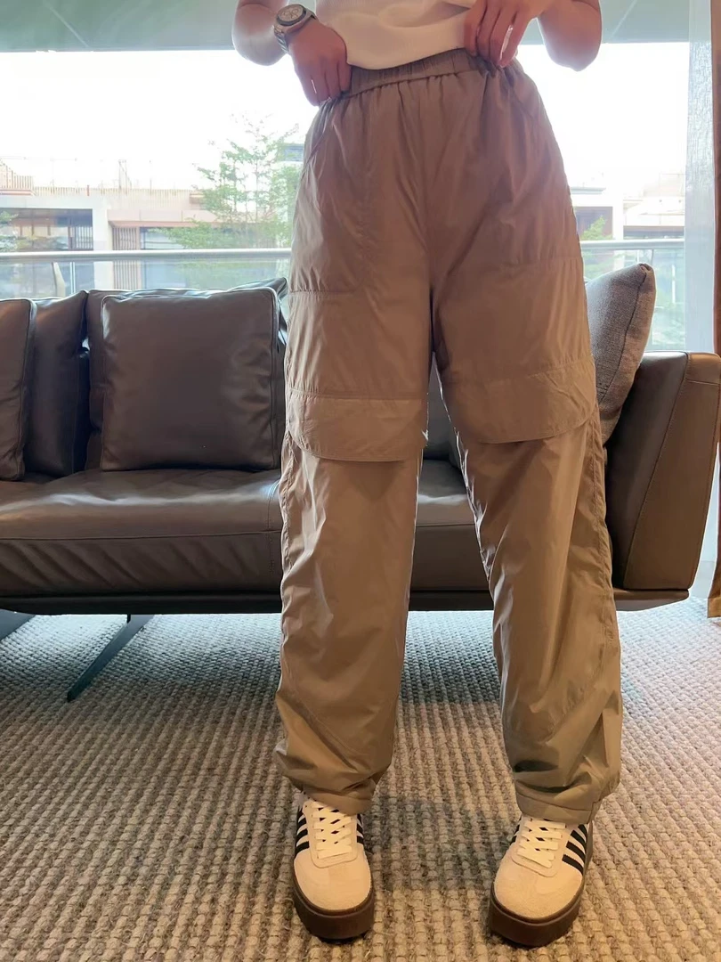 Li Wang/里望2024设计师款 扎格保暖藏杏色 锦纶直筒休闲棉裤