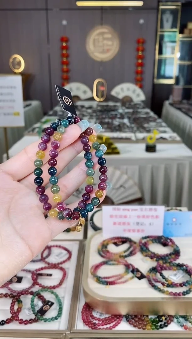 未镶嵌老矿碧玺彩虹单圈手串6mm+碧玺多样性发货一条mz