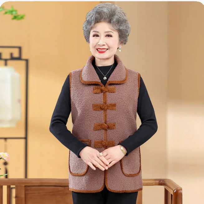 8482休闲风中老年女装中长裙加厚厚款圆领马甲中老年外套（李亚）