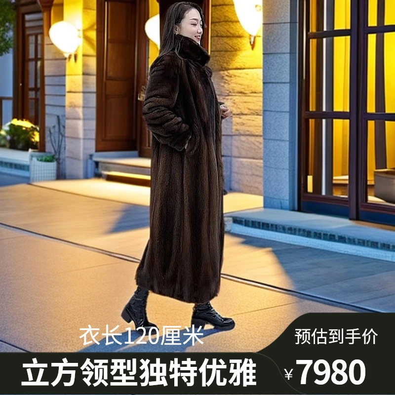 营城之恋水貂女款休闲女士立方领长款加厚设计师秋冬季保暖大衣