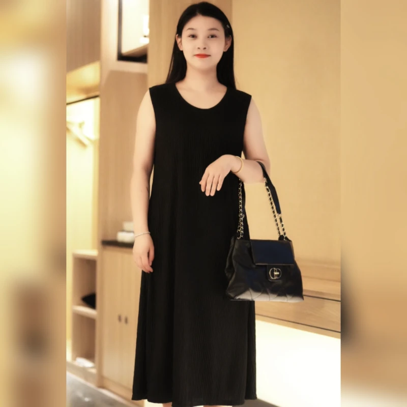 不褪色无袖吸汗长裙H型连衣裙针织休闲夏季背带