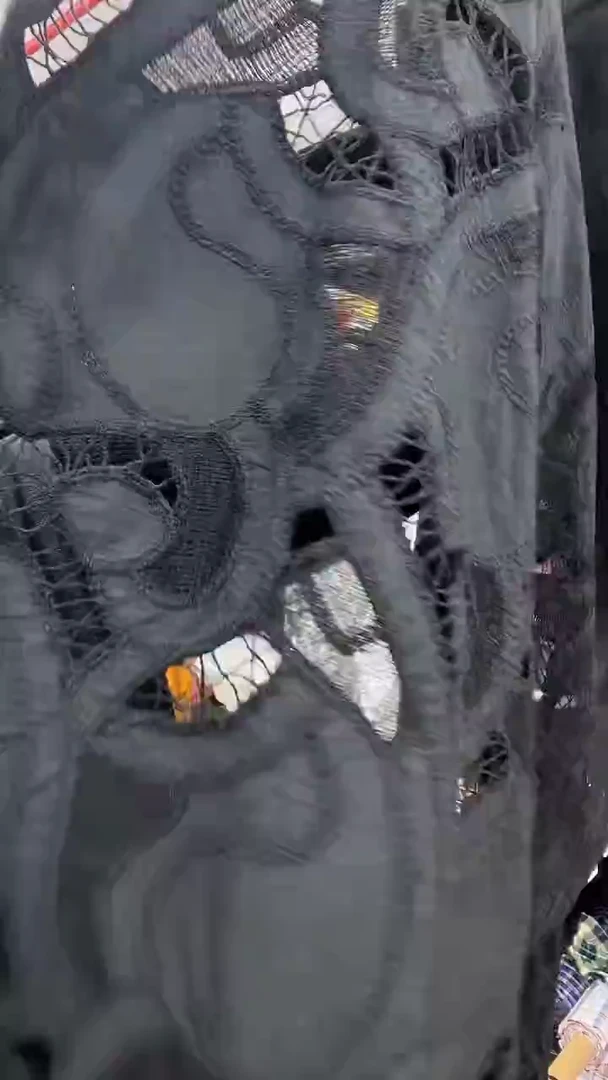 棉3米日本CO棉质刺绣面料黑色绣花服装布料 幅宽140CM