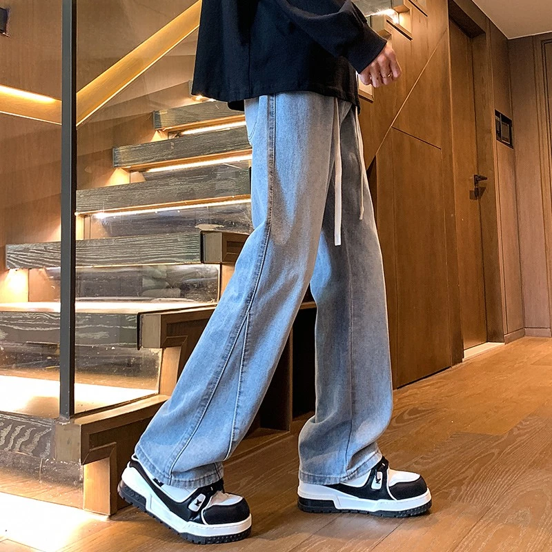 仓石一树潮牌男士时尚百搭痞帅微喇牛仔裤早秋新款弯刀休闲直筒裤