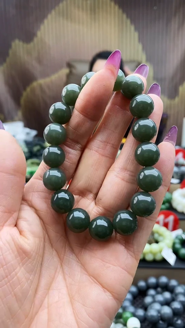 未镶嵌手串和田玉且末蓝12全糖有包容