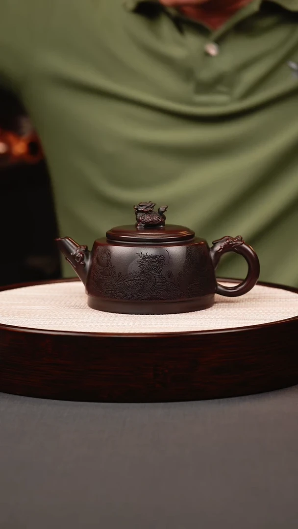 茶壶紫砂古红泥龙龟