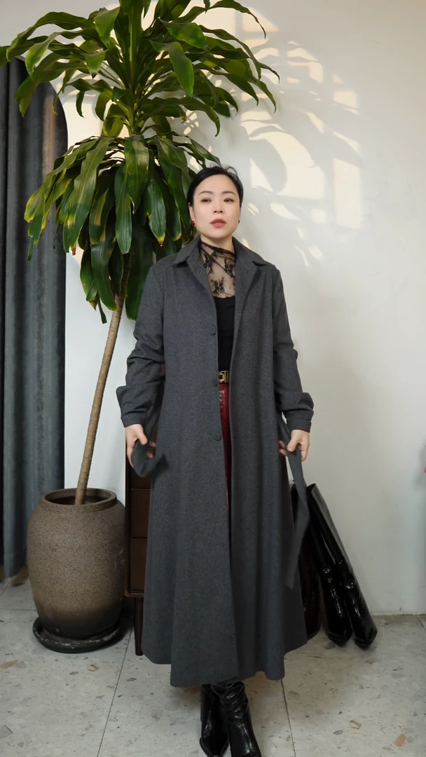 双面羊毛呢大衣，灰色，M码