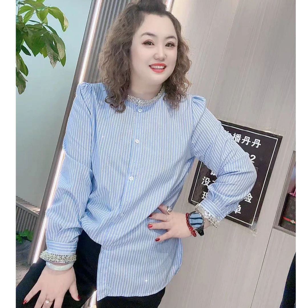 27568（丹姐家）不加绒高端镶钻衬衫亮片条纹高品质洋气女装