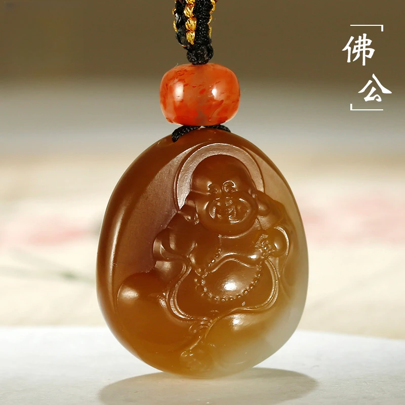 和田玉佛公老红糖弥勒佛吊坠