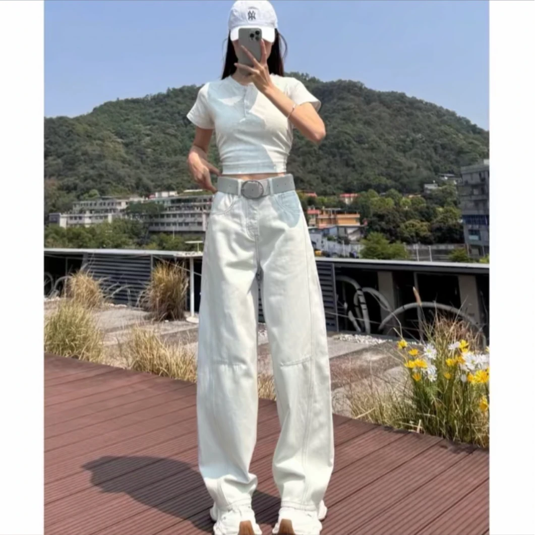 2025年新款牛仔裤女小个子高腰阔腿裤宽松显瘦直筒裤子