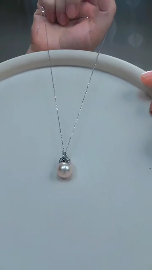 颈饰银S925镶嵌淡水珍珠曼塔玫瑰吊坠项链（12-13）