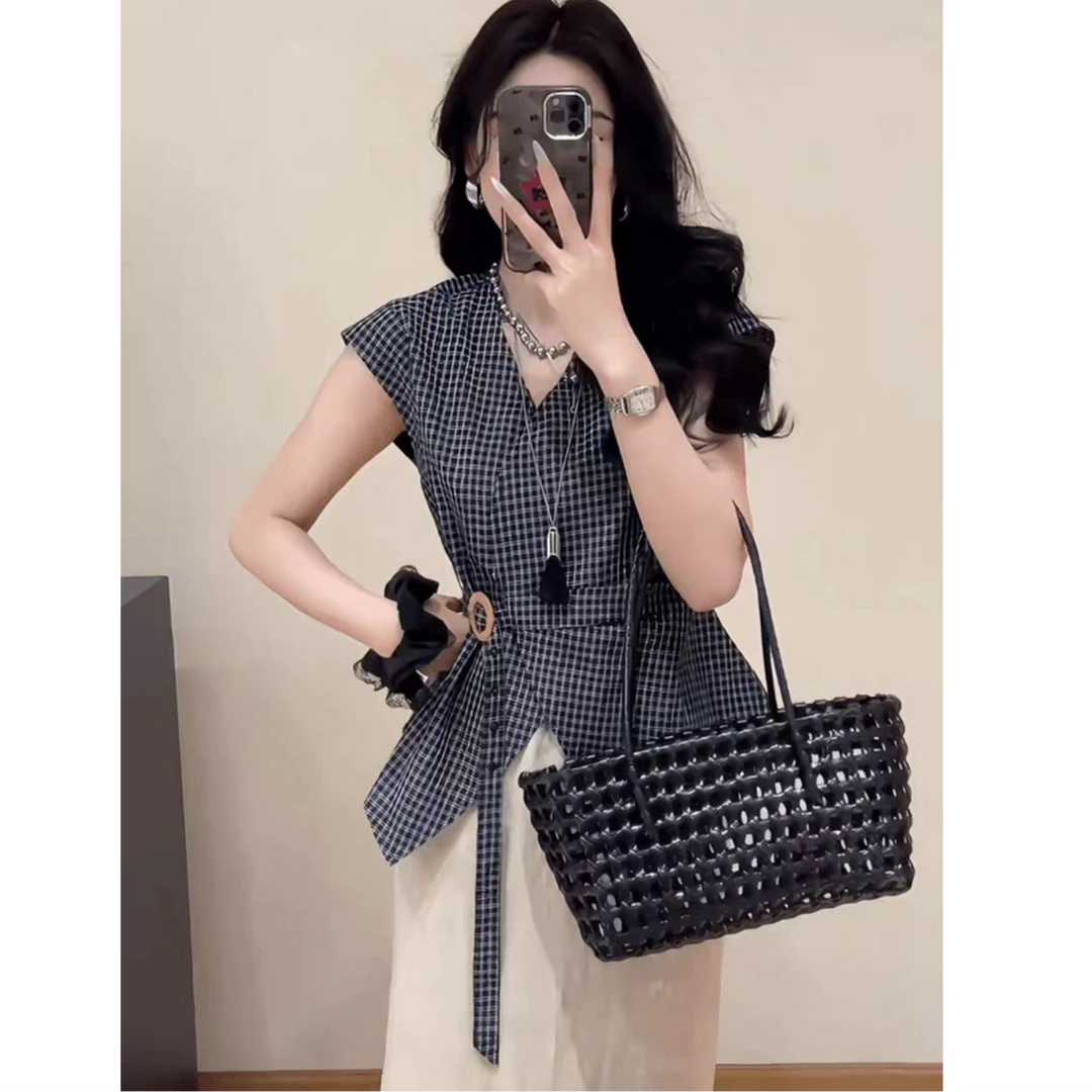 【柚子同款】MZ夏季新款欧韩货设计感格子小衫2900（88185）