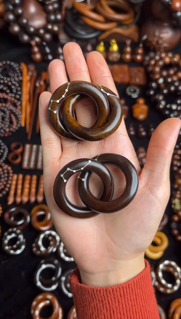 枣木雷击枣木玉化镶银六七星乾坤圈