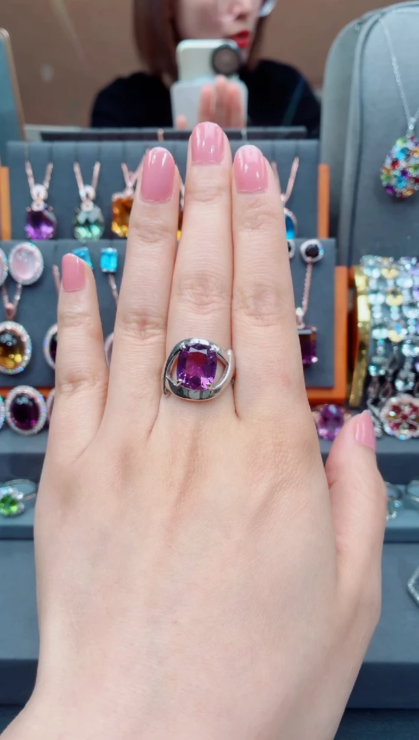 银S925镶嵌戒指紫晶紫晶戒指