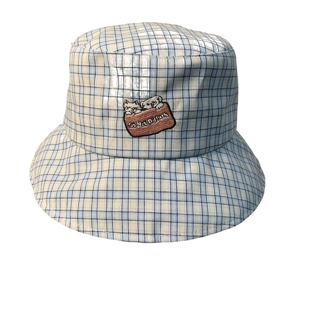 小清新格纹卡通刺绣可爱渔夫帽女夏季踏青户外出游遮阳帽防紫外线