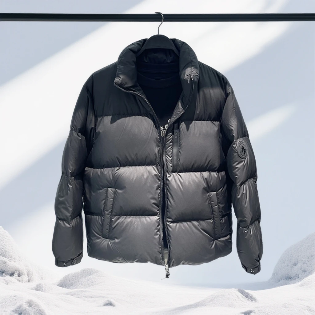 宾斯洛特羽绒服男冬季短款立领加厚黑色休闲鸭绒面包服情侣外套潮