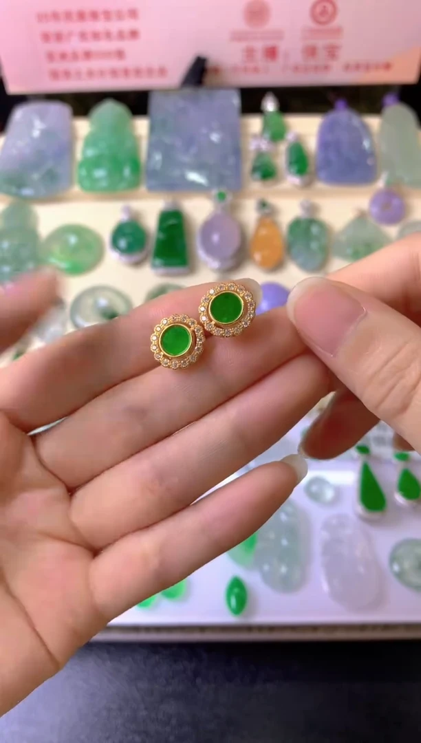 银S925镶嵌翡翠耳饰可****姐耳饰