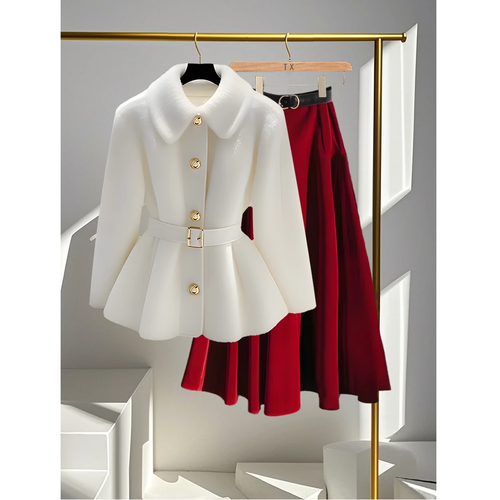 2025春季轻奢高级感气质小香风外套洋气时尚显瘦红色半身裙套装女