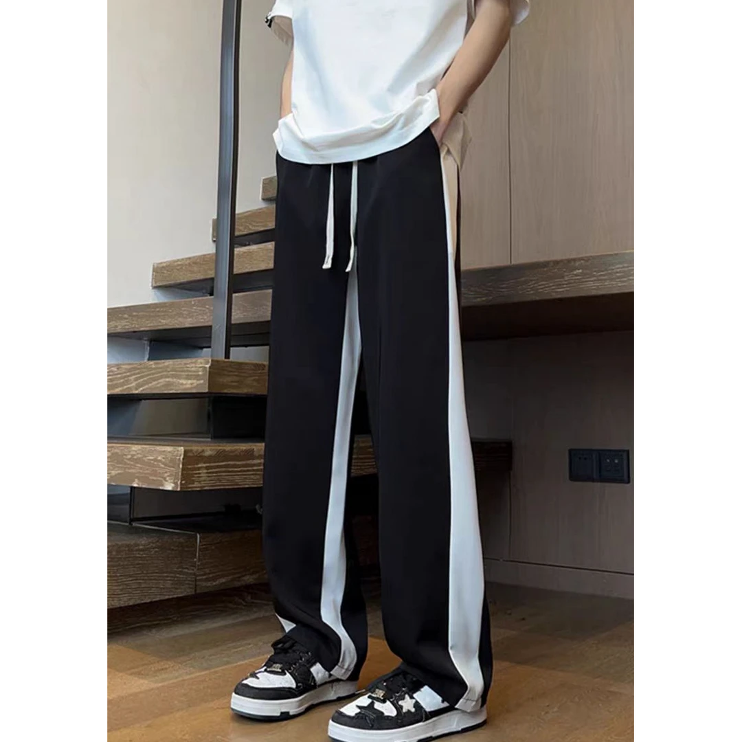 BF09夏季薄款速干冰丝裤潮牌宽松大码垂感撞色拼接休闲西裤