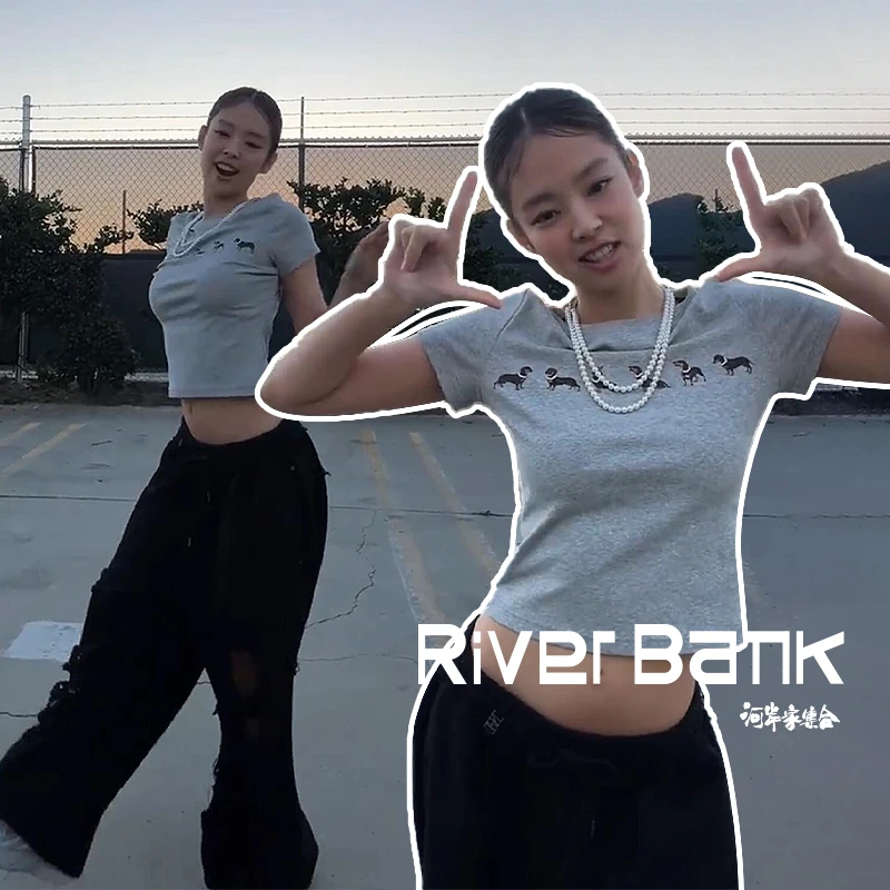 河岸家买手店设计师MARKGONGJennie同款狗狗印花弹力短袖T恤25春