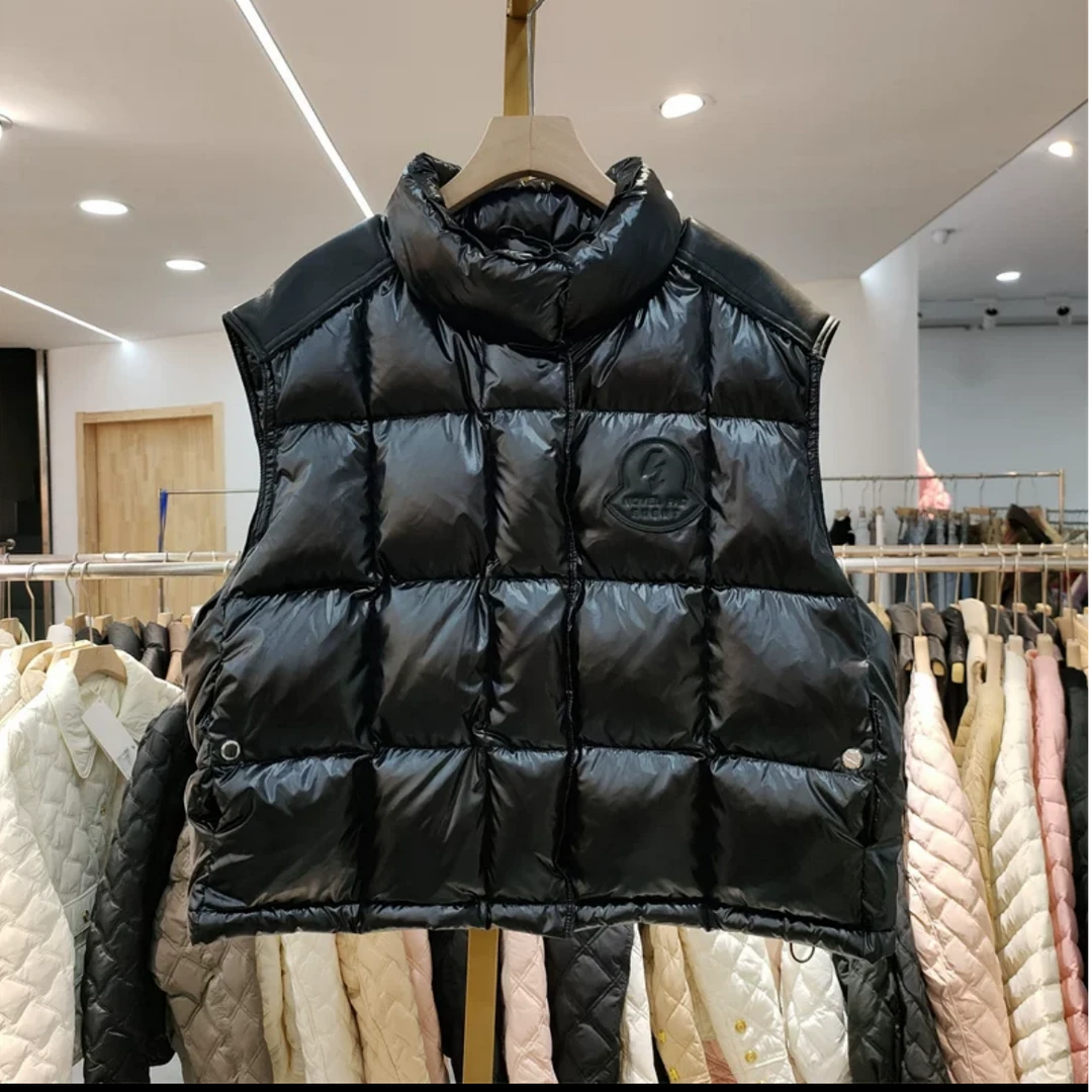 拼皮抽绳羽绒服马甲4533