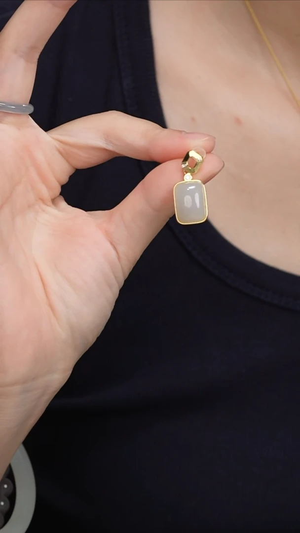 和田玉银S925镀金镶嵌耳饰夜*子167-