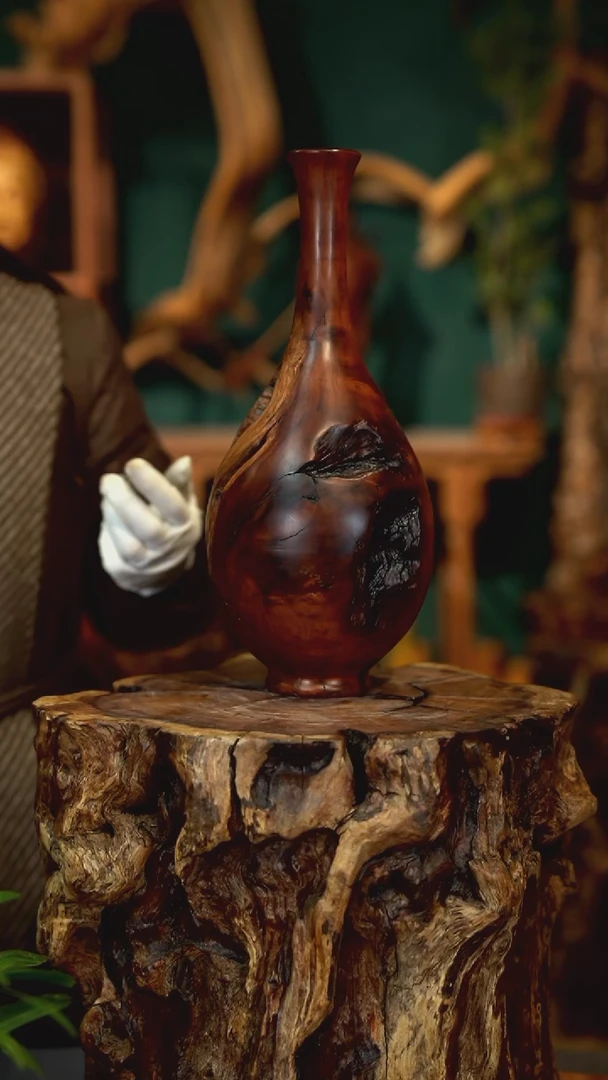 木雷击枣木富贵瓶（带花）