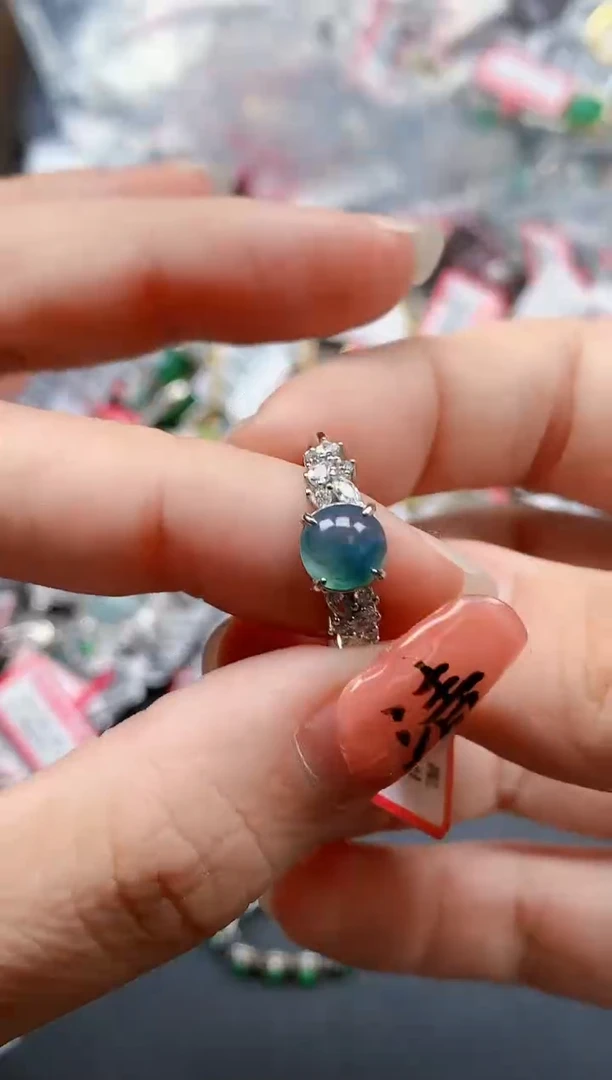 银S925镶嵌戒指翡翠天然A货缅甸翡翠