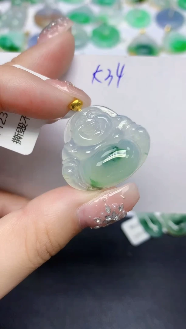 颈饰18K金镶嵌翡翠天然缅甸翡翠A货翡翠百元以上9元证书费自理