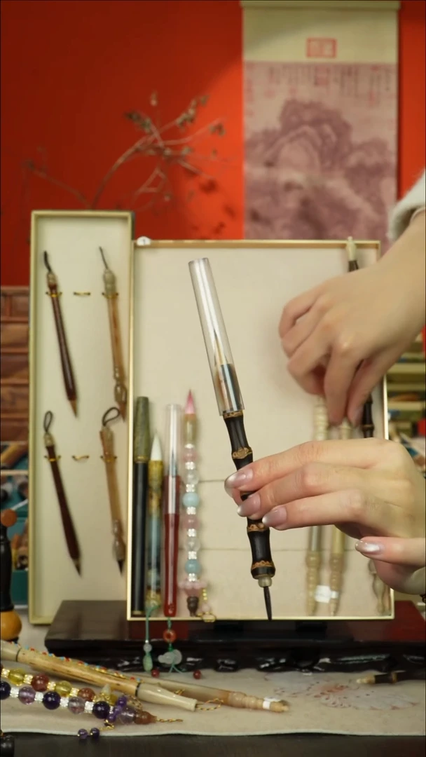 55号闪孤品高货毛笔链接 清水试笔 蘸墨不退