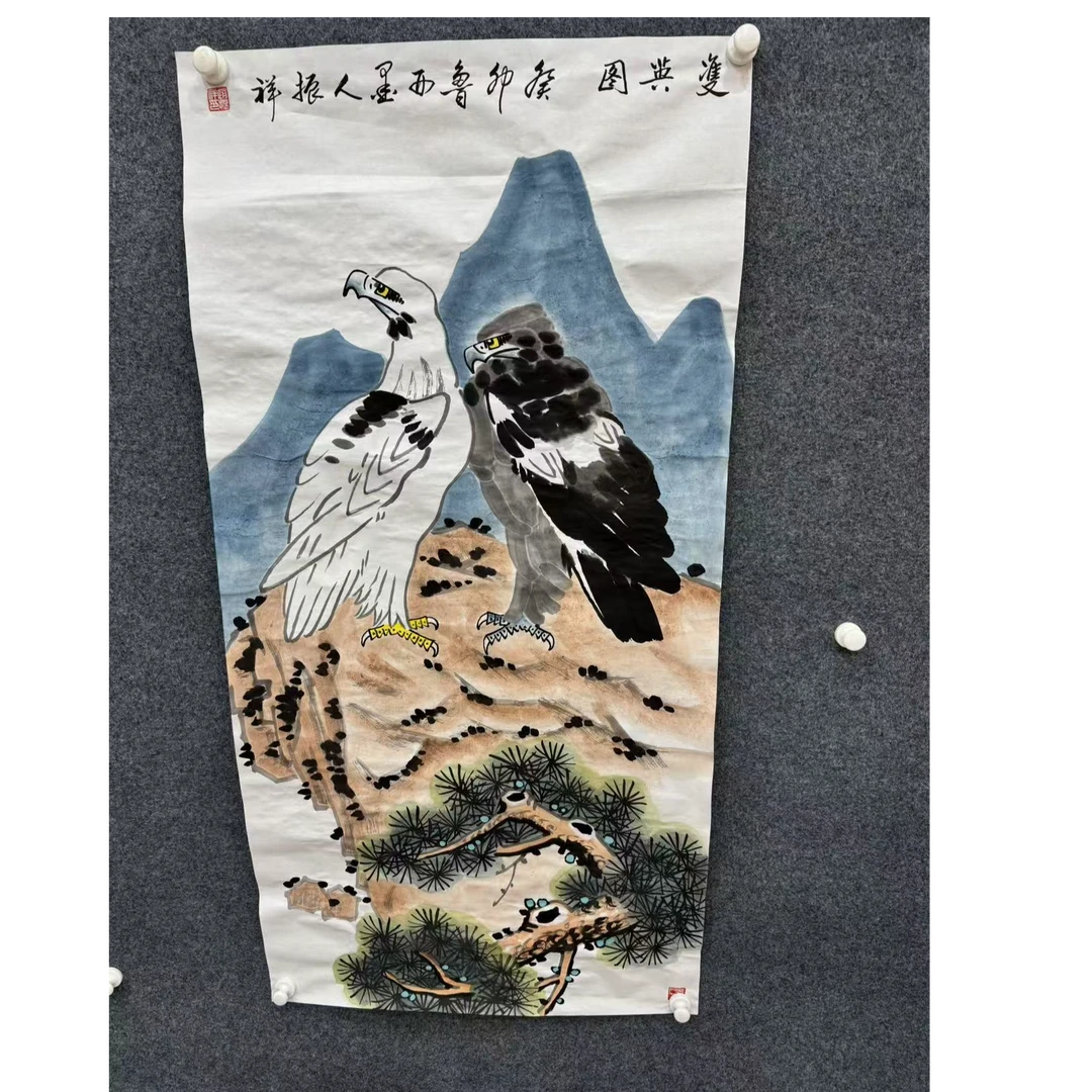 《四尺双鹰图》-赵振祥-纯手绘国画作品-四尺