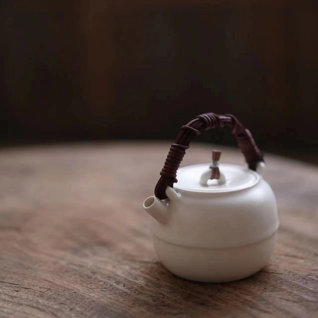 （静萱茶事）梵山堂玉润苏打釉腰线苹果壶200ml