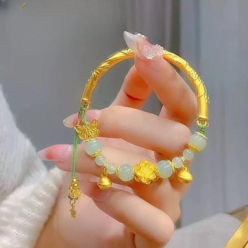 新款青青子衿莲花半镯纯银999足银珐琅手镯送女友情人节礼物