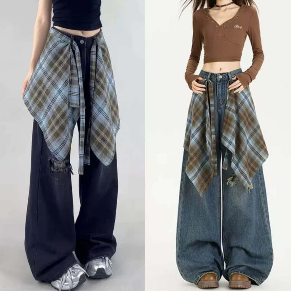 b2068/2076设计感假可拆卸屁帘阔腿牛仔裤女新款（今天拍下送屁帘）