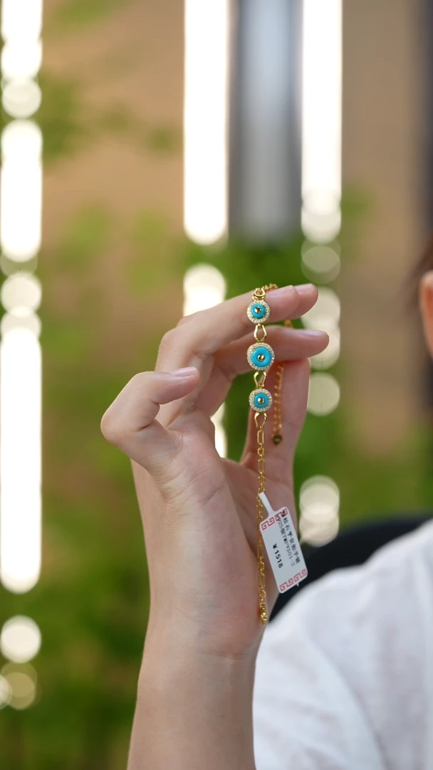 银S925镀金镶嵌绿松石手链秒拍号12