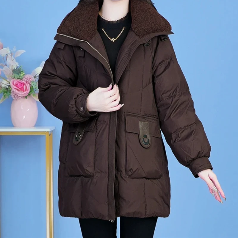 洋气减龄高级感棉服女2025年秋冬季新款翻领洋气夹绵加厚保暖外套