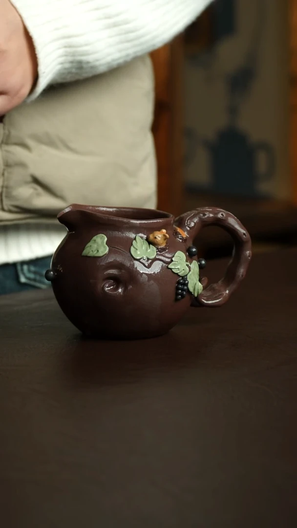 茶杯紫砂28号 特价松鼠葡萄公道 宜兴紫砂原矿作品