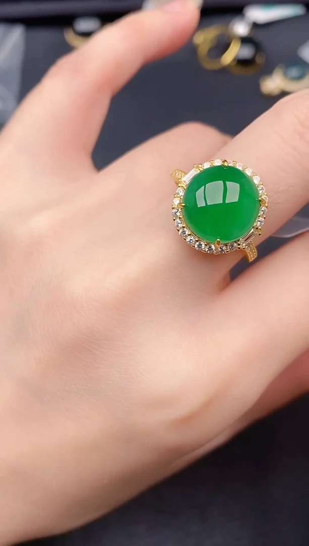 银S925镶嵌戒指翡翠天然a货翡翠604