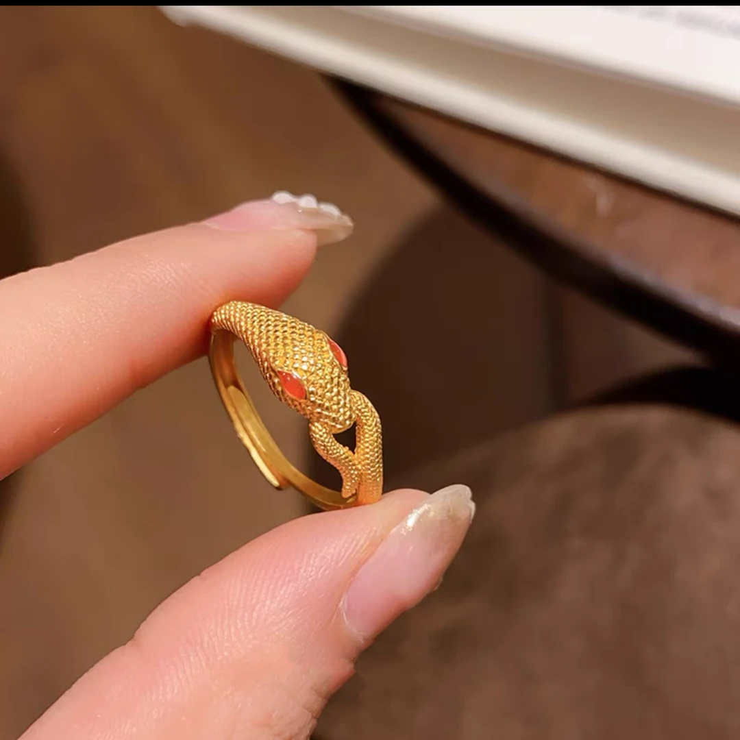 合金锆石戒指 4107合金新中式红色灵蛇开口戒指