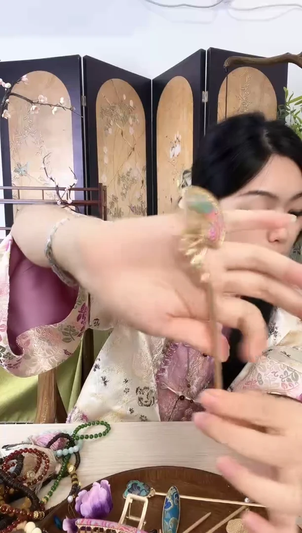 刺绣新中式蚕丝掐丝绒花发簪子手作桃花朵日常穿搭古典旗袍发饰品