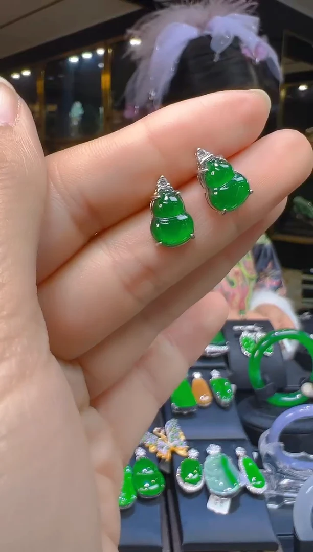 银S925镶嵌翡翠耳饰075(多样性发货发其一)