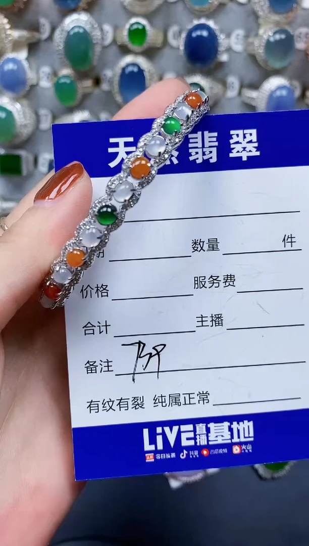 翡翠手镯银S925镶嵌739